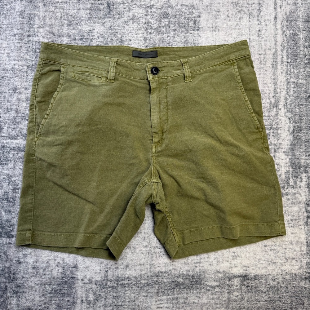 John Varvatos Linen Shorts Mens 34 Olive Green Chino 6" Preppy Quiet Luxury